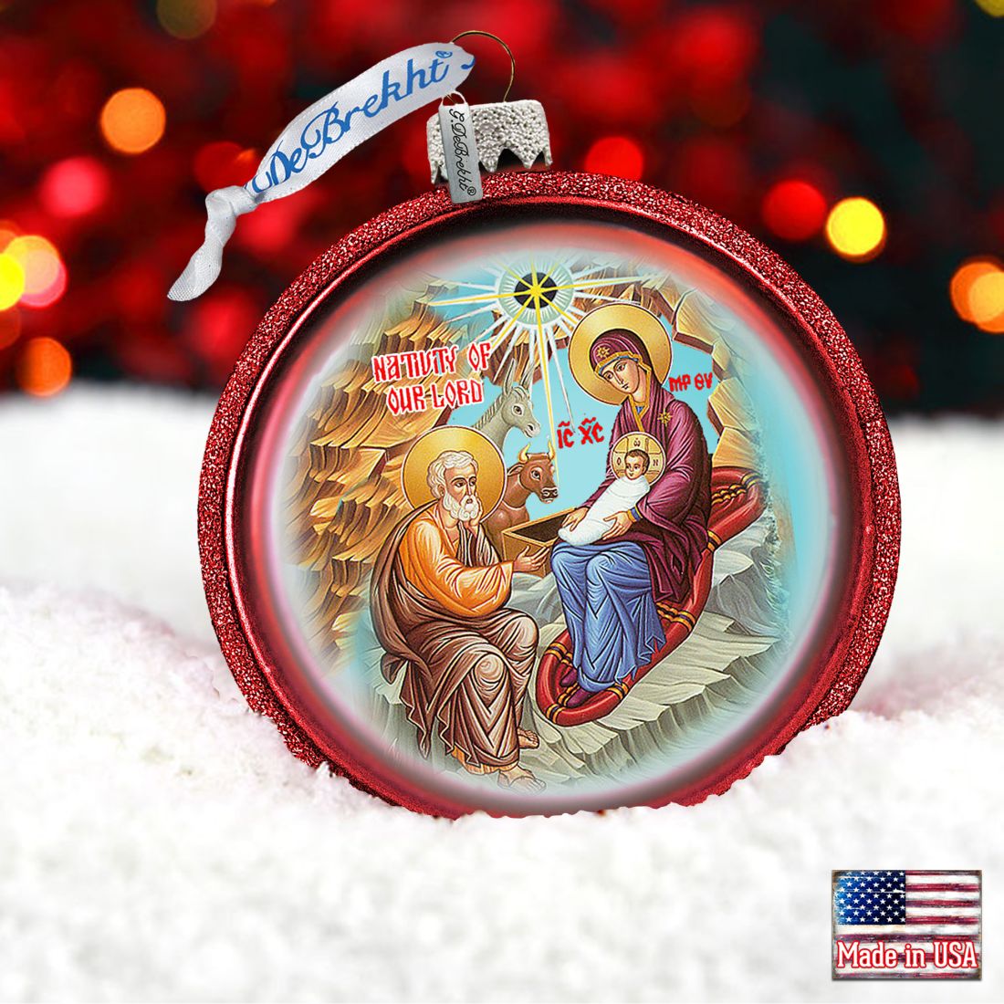Orthodox Nativity Glass Ornament by G. DeBrekht - Nativity Holiday Decor - 73752