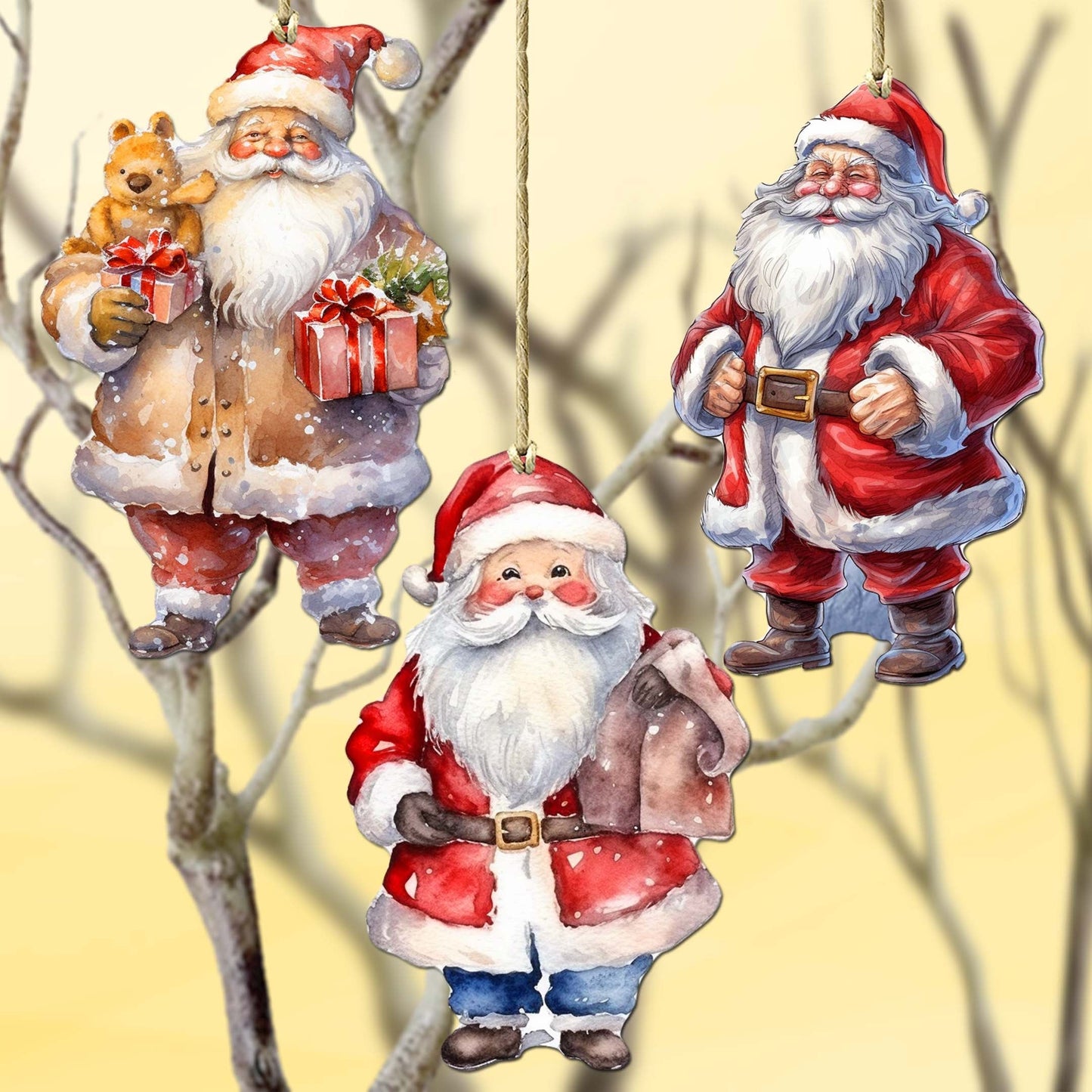 Santa Decorative Wooden Ornaments of 3 by G. Debrekht - Christmas Decor - 8091009-S3