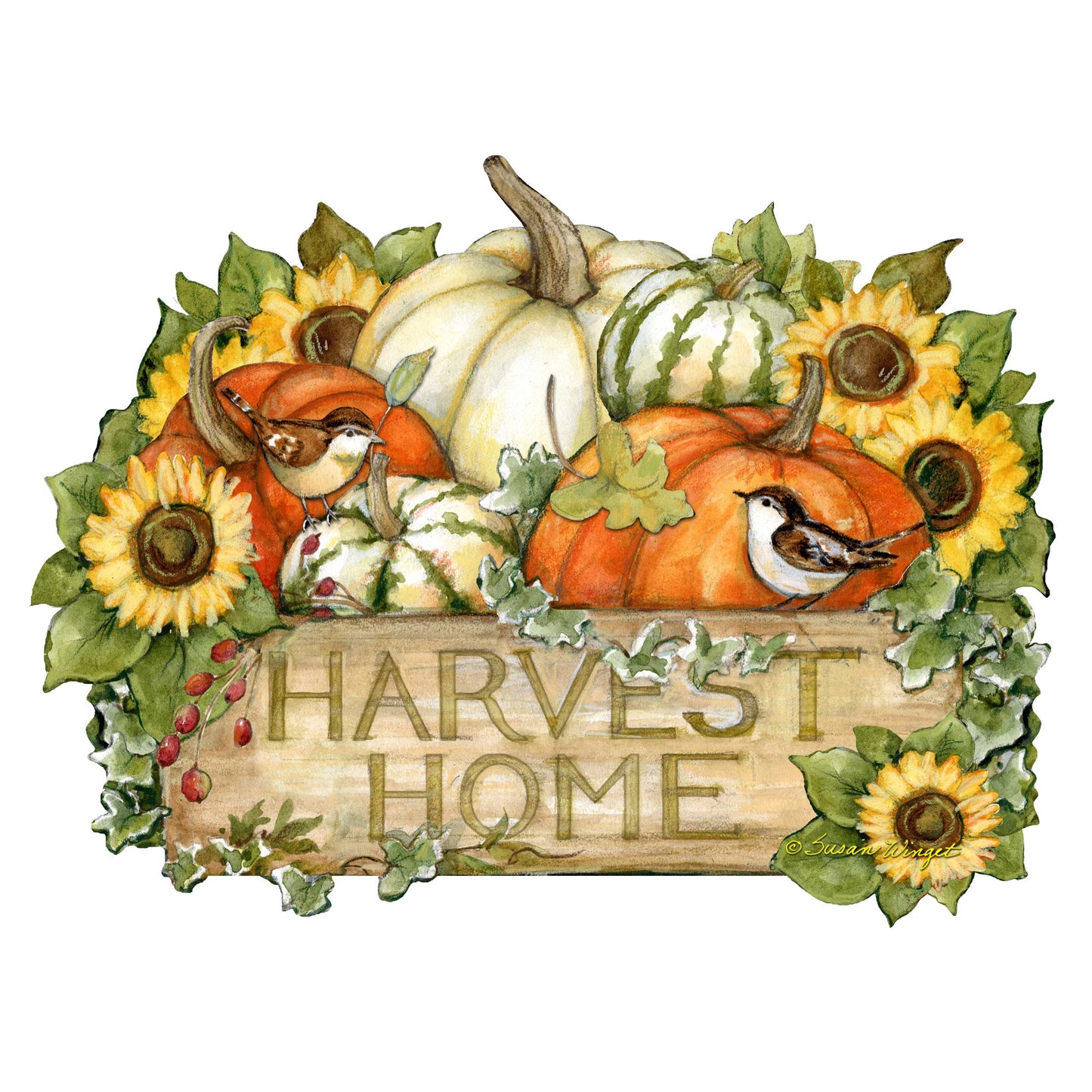 Harvest Welcome Sign - Fall Decoration Cornucopia Door Decor Handmade Gift by Susan Winget Autumn Porch Decor - 8471210H-SW
