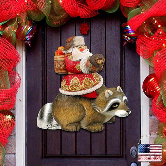 Raccoon Santa Christmas Door Decor by G. DeBrekht - Christmas Santa Snowman Decor - 8121636H
