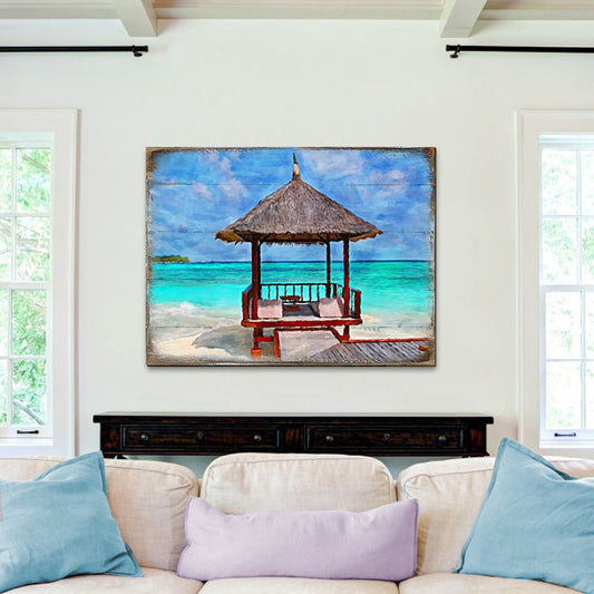Beach Cabana Wood Wooden Coastal Wall Art by Nature Wonders - Coastal Sea-Life Decor - 95270B