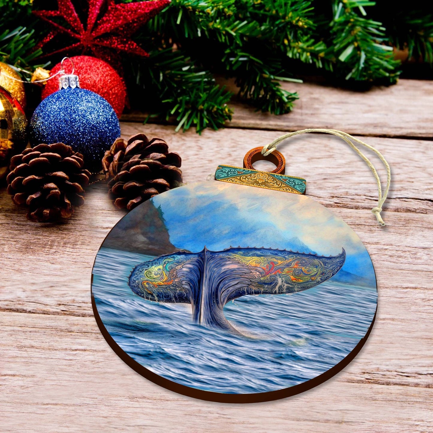 Rainbow Humpback's Tail Wooden Ornaments by G.Debrekht - Wildlife Holiday Decor - 870044