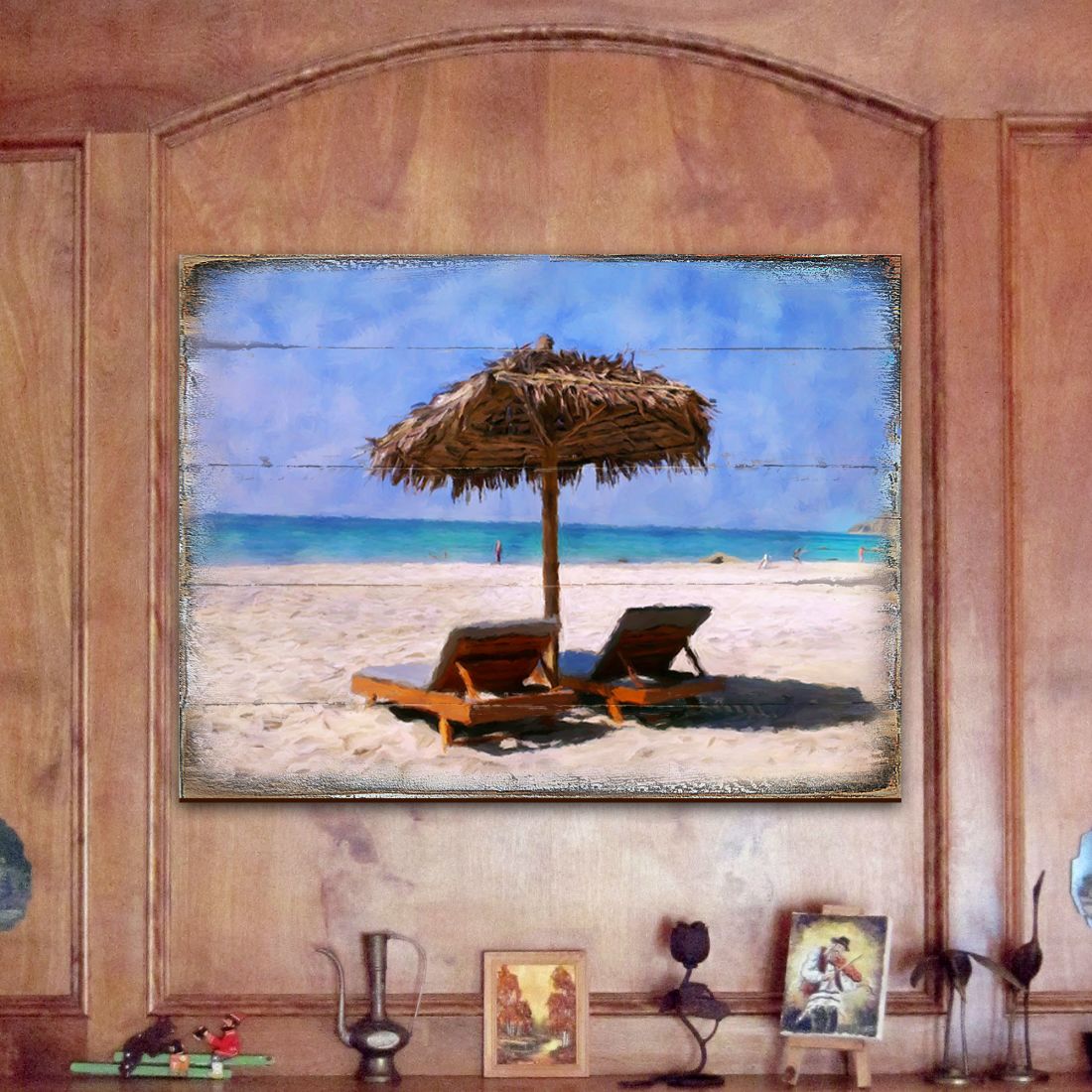Sonny Beach Chairs Wooden Coastal Wall Art by Nature Wonders - Coastal Sea-Life Decor - 95319B