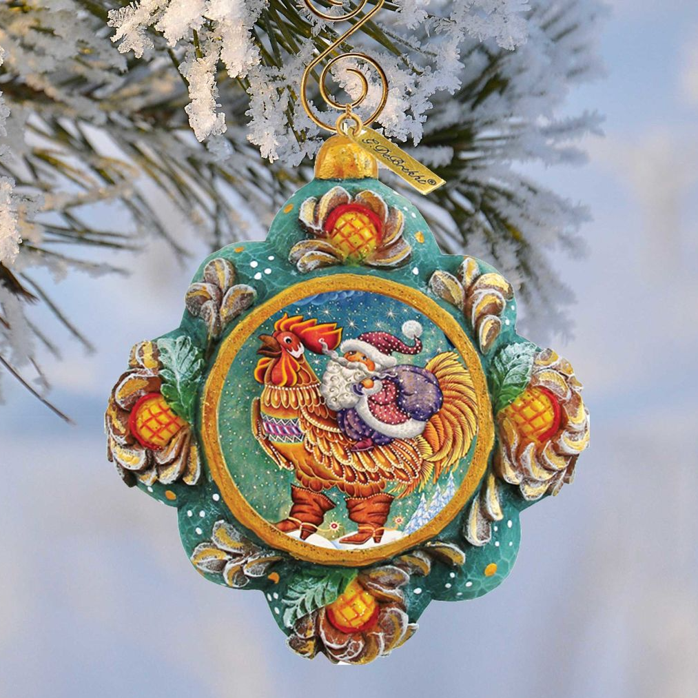 Rooster Santa Sculpted Hand-Painted Christmas Ornament by G. DeBrekht - Christmas Santa Snowman Decor - 6102545