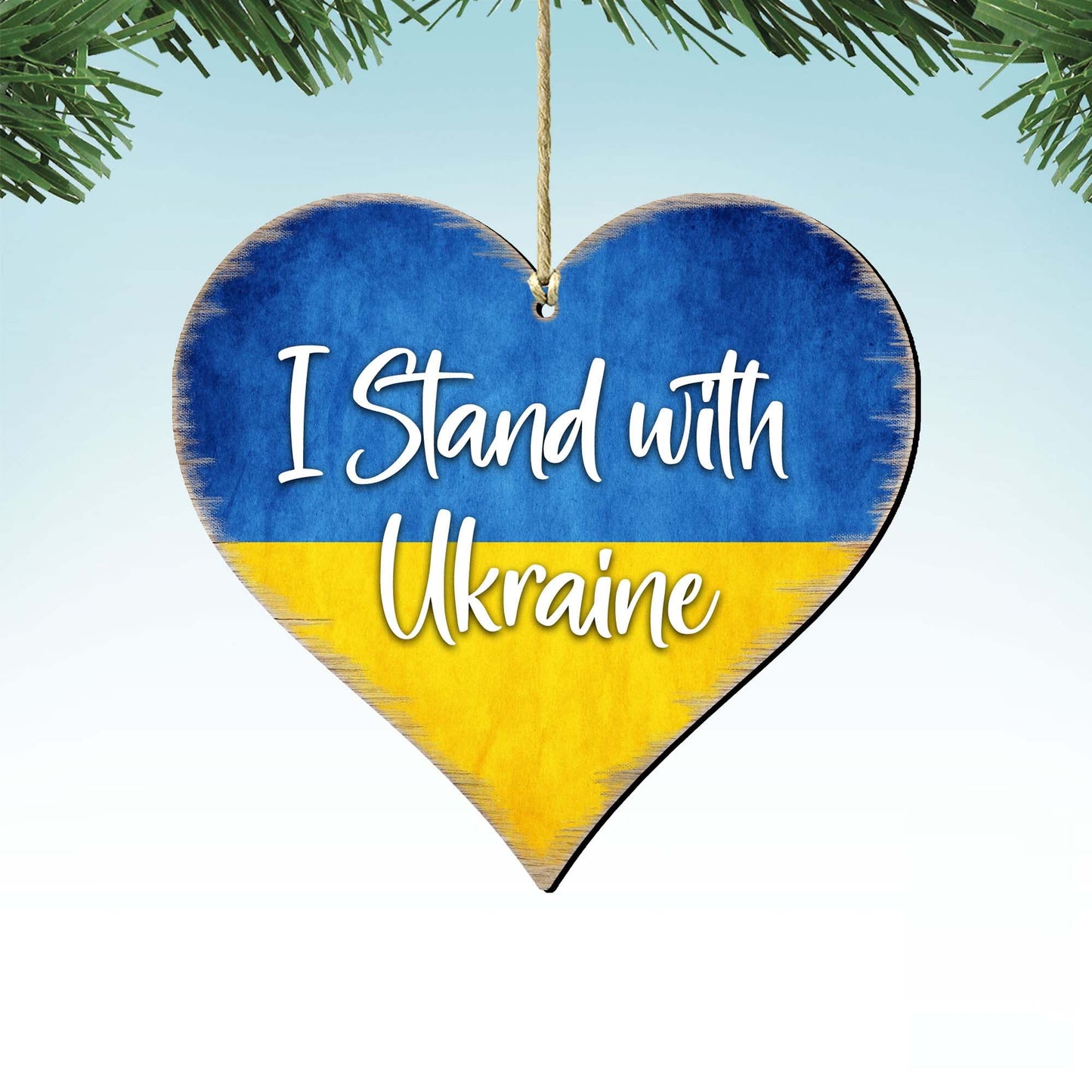 I Stand with Ukraine Wooden Ornaments - International Decor - 8187121
