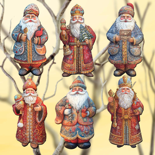 Santa Decorative Wooden Clip-on Ornaments Set of 6 by G. Debrekht - Christmas Decor - 8090032C-S6