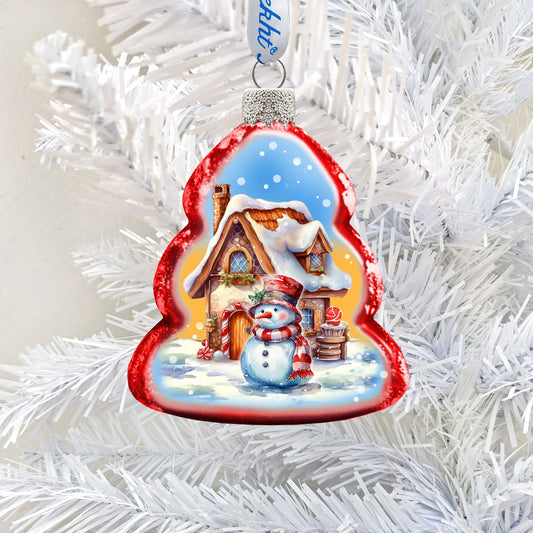 Snowman and Christmas Cottage Mercury Glass Ornaments by G. Debrekht - Christmas Decor - 776033