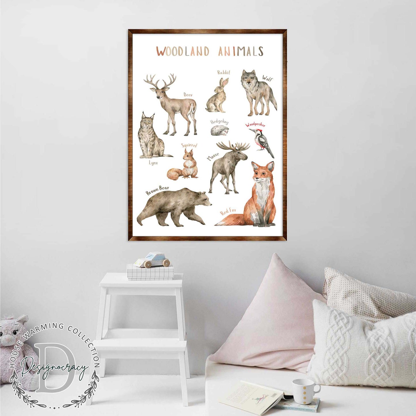Woodland Animals Kids Room Decor - Montessori Wooden Poster - Homeschool I Educational Poster - Classroom Decor - Playroom Art - 310220