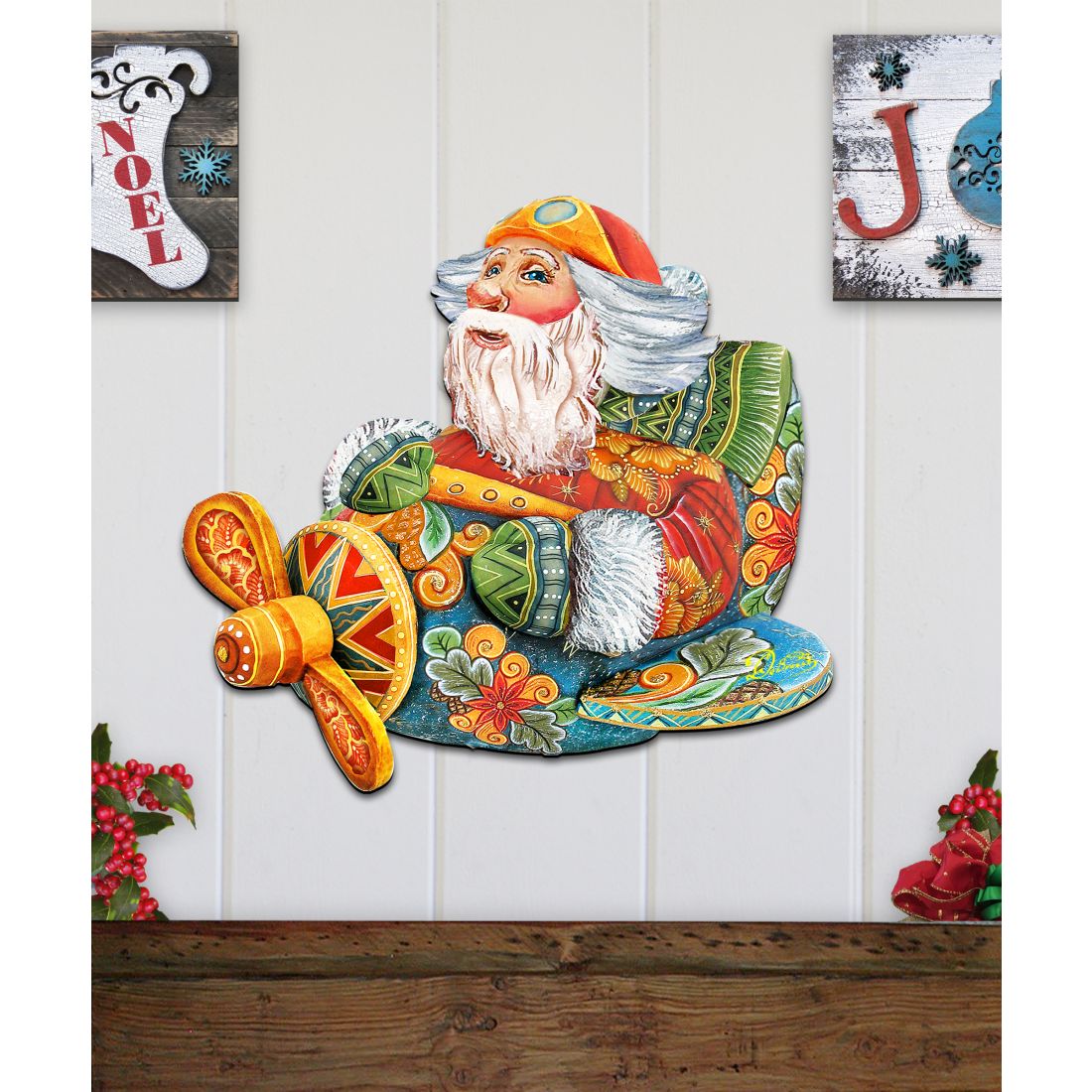 Santa On the Airplane Door Decor by G. DeBrekht - Christmas Santa Snowman Decor - 8112030H