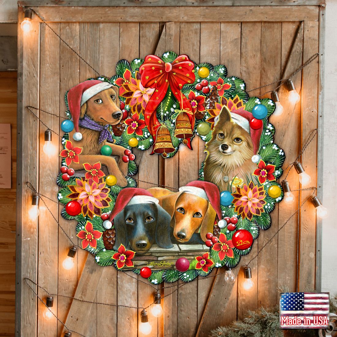 Christmas Friends Puppy Door Wreath by G. DeBrekht - Pets Dog and Cats Decor - 8185307-6H-SL