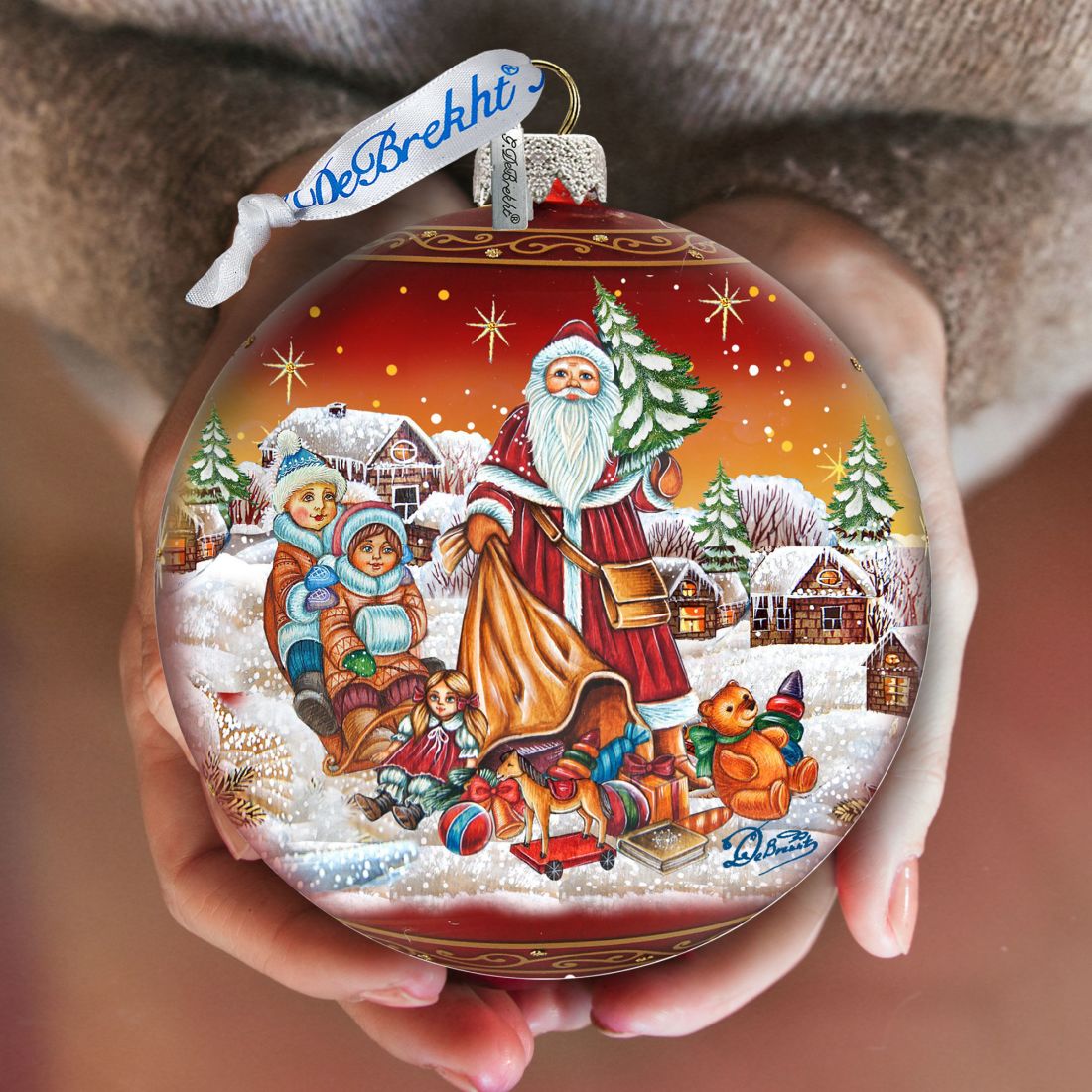 Santa Gift Giver Ball Glass Ornament Limited Edition by G. DeBrekht - Christmas Santa Snowman Decor - 73874R