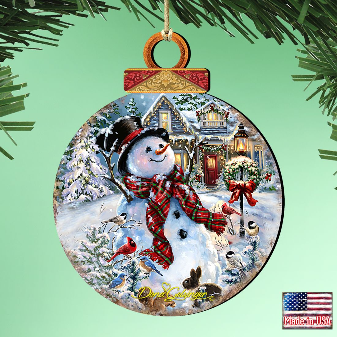Prosperity Snowman Wooden Ornaments by Gelsinger - Christmas Santa Snowman Decor - 8021019-1563