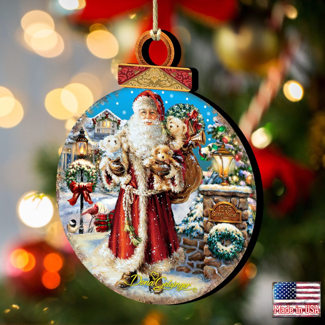 Silent Night Santa Wooden Ornaments by Gelsinger - Christmas Santa Snowman Decor - 8021116-1315