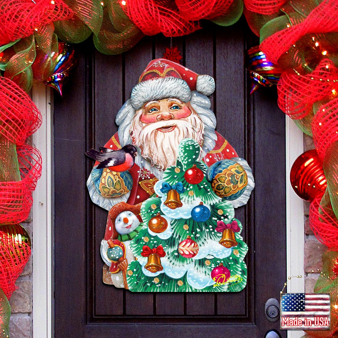 Santa Tree Decorating Christmas Door Decor by G. DeBrekht - Christmas Santa Snowman Decor - 8119181H