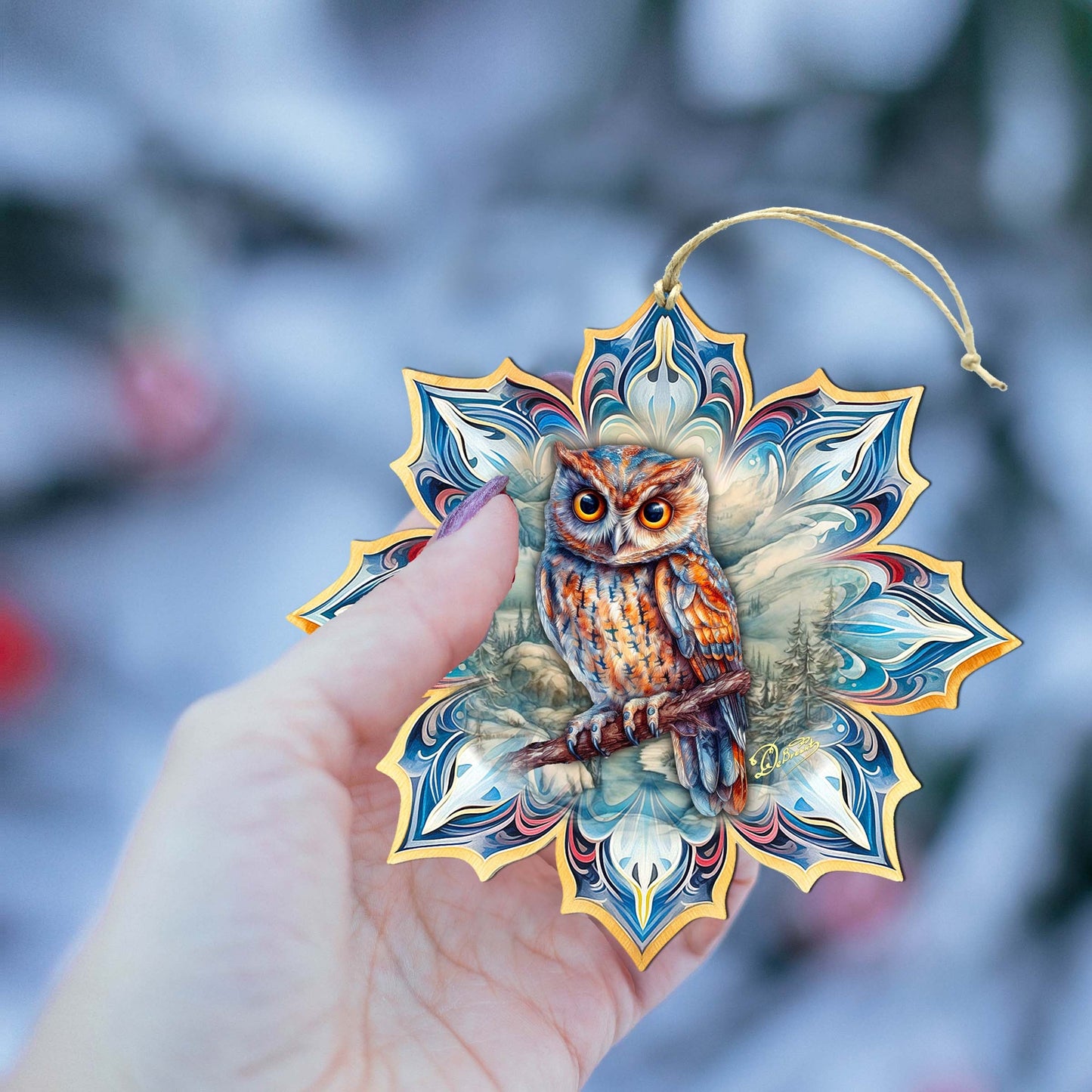 Great Horned Owl Snowflake Wooden Ornaments by G. Debrekht - Nature Wildlife Decor - 8688436