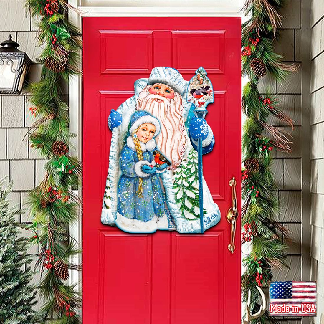 Santa With the Girl Christmas Door Decor by G. DeBrekht - Christmas Santa Snowman Decor - 8111410H