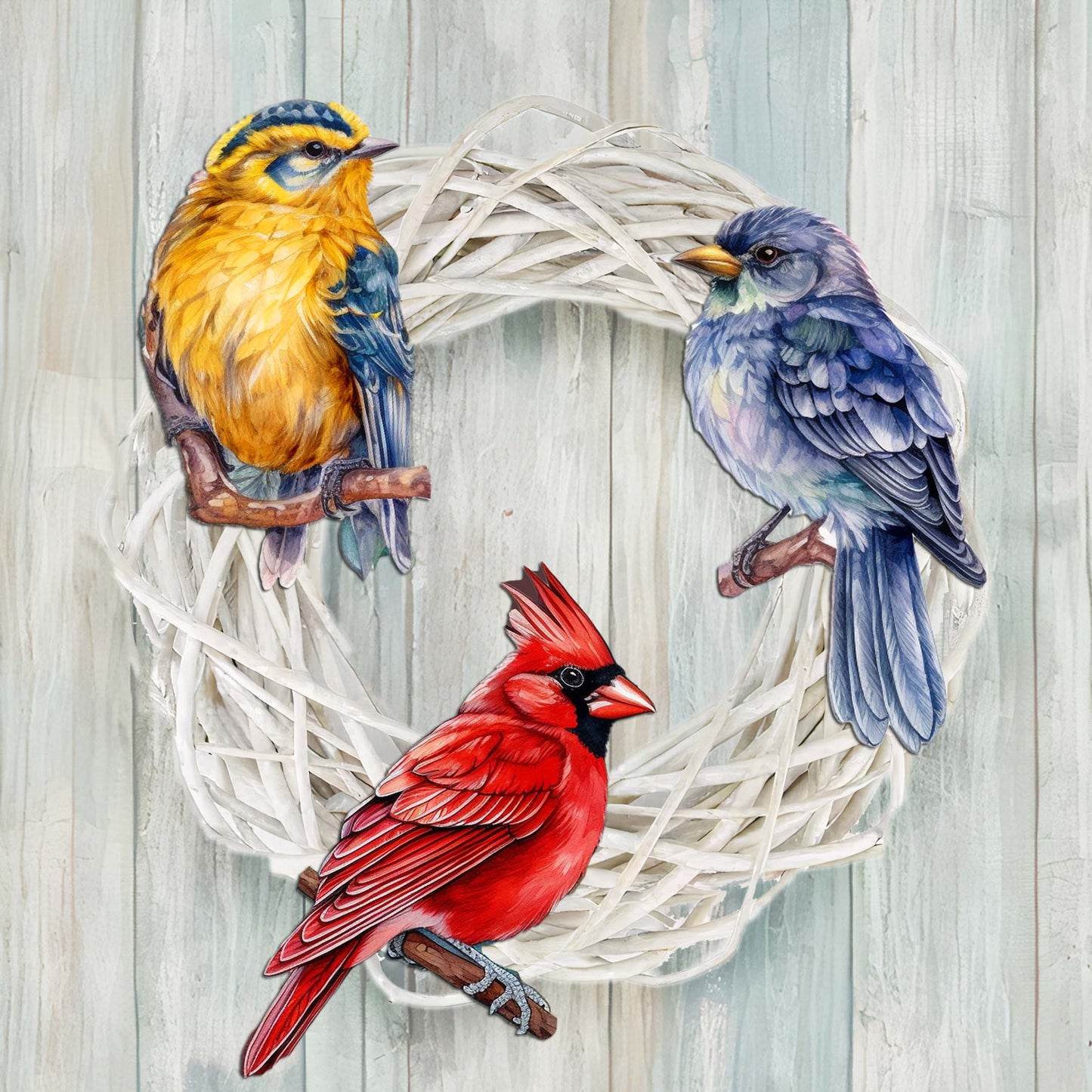 Winter Birds Decorative Wooden Clip-on Ornaments Set of 3 by G. Debrekht - Christmas Décor - 8091005C-S3
