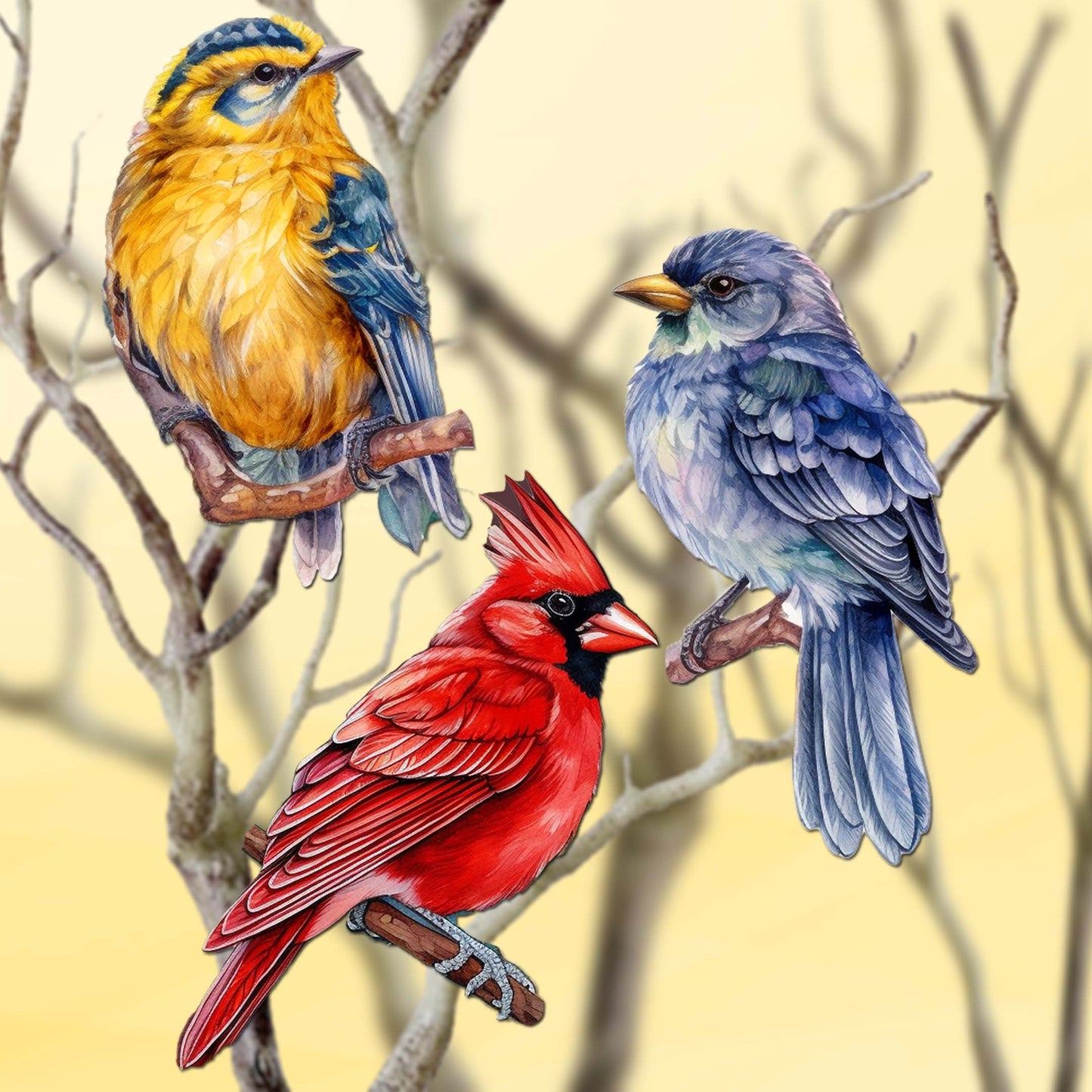 Winter Birds Decorative Wooden Clip-on Ornaments Set of 3 by G. Debrekht - Christmas Décor - 8091005C-S3