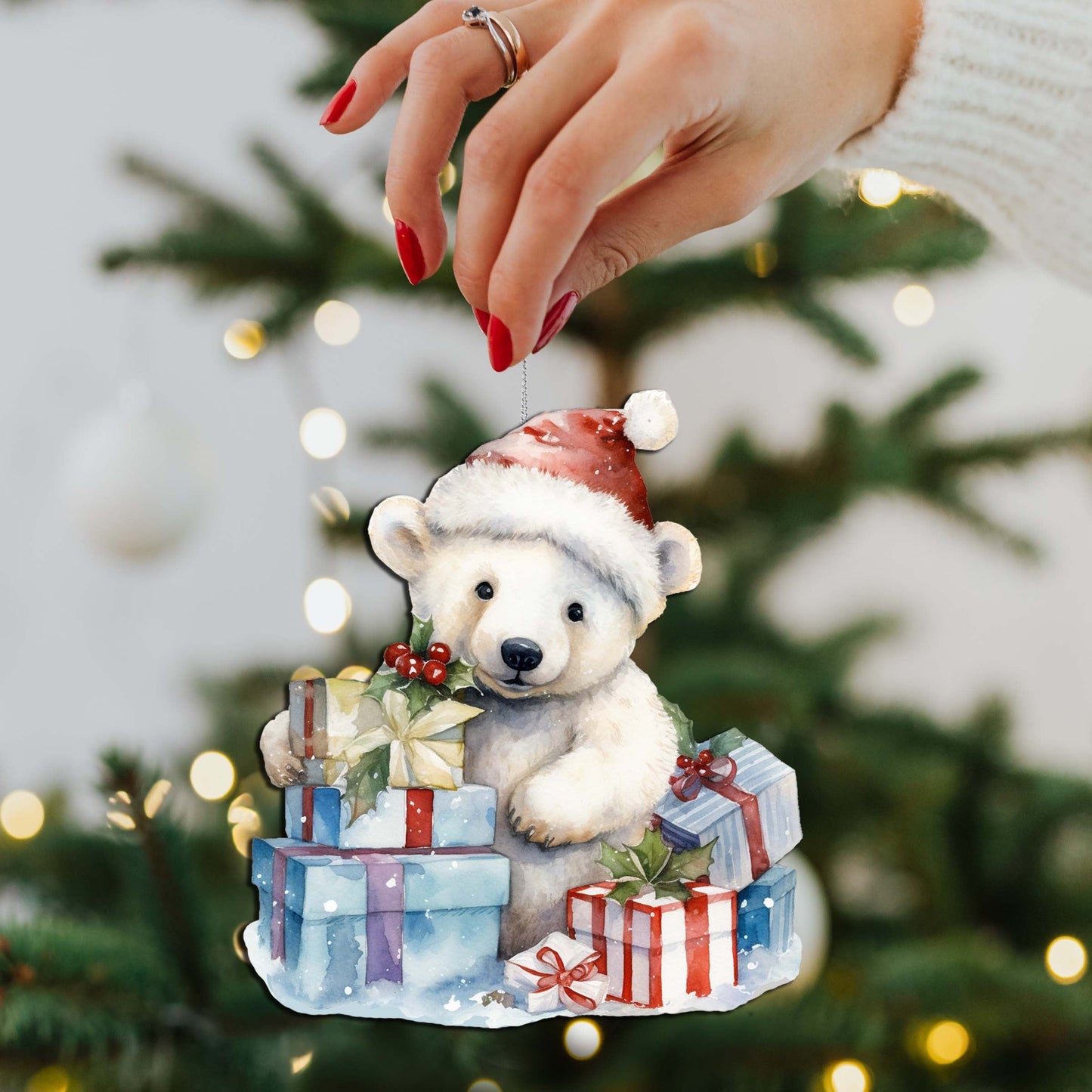 Christmas Teddy Bear Decorative Wooden Ornaments of 3 by G. Debrekht - Christmas Décor - 8091011-S3