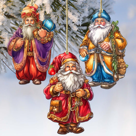 Colorful Santa Decorative Wooden Ornaments Set of 3 by G. Debrekht - Christmas Décor - 8091050-1-S3