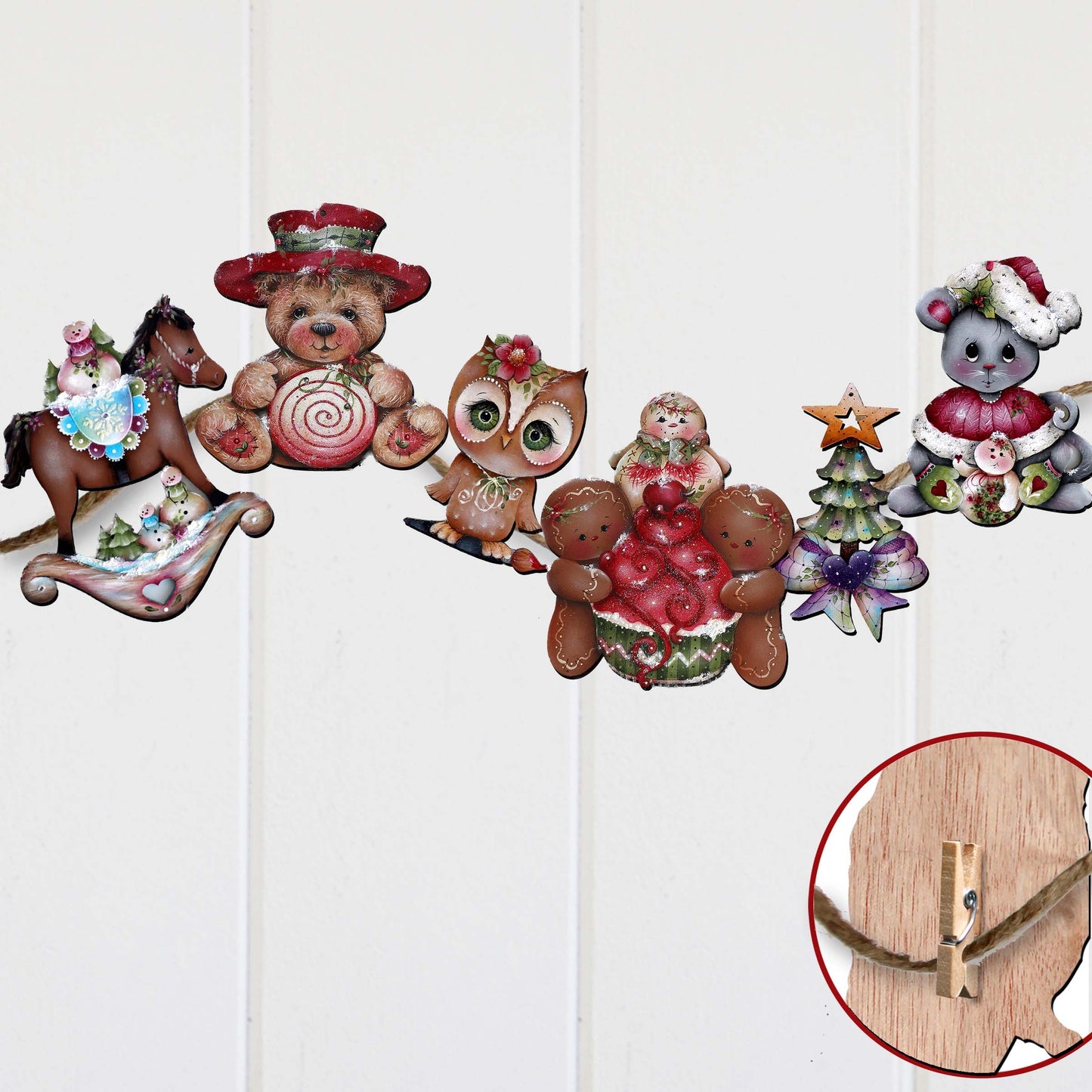 Spirit of Christmas Decorative Wooden Clip-on Ornaments Set of 6 by Jamie Mills-Price - Christmas Décor - 8090052C-MP-S6