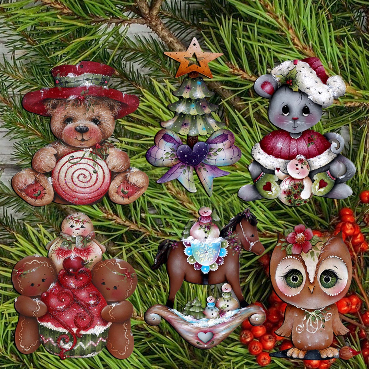 Spirit of Christmas Decorative Wooden Clip-on Ornaments Set of 6 by Jamie Mills-Price - Christmas Décor - 8090052C-MP-S6
