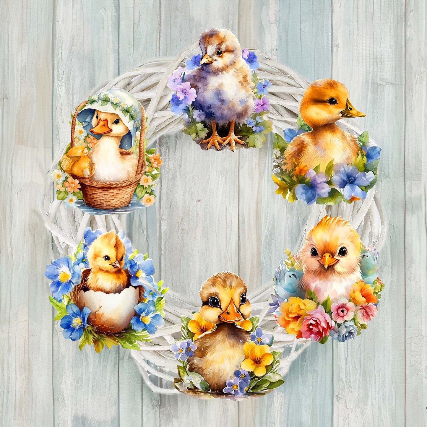 Spring Ducklings Decorative Wooden Clip-on Ornaments Set of 6 by G. Debrekht - Easter Décor - 8090055C-S6