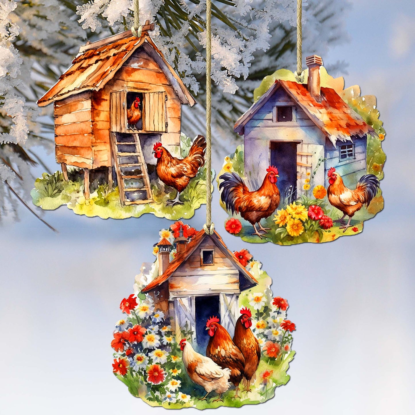 Spring on the Farm Decorative Wooden Ornaments Set of 3 by G. Debrekht - Easter Décor - 8091056-S3