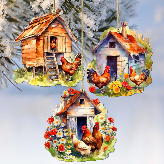 Spring on the Farm Decorative Wooden Ornaments Set of 3 by G. Debrekht - Easter Décor - 8091056-S3