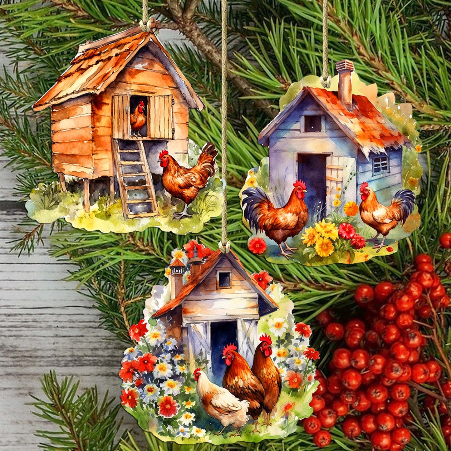 Spring on the Farm Decorative Wooden Ornaments Set of 3 by G. Debrekht - Easter Décor - 8091056-S3