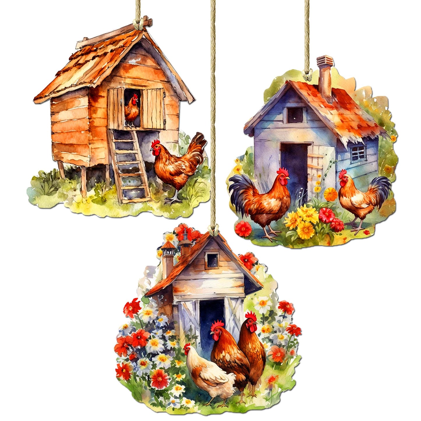 Spring on the Farm Decorative Wooden Ornaments Set of 3 by G. Debrekht - Easter Décor - 8091056-S3