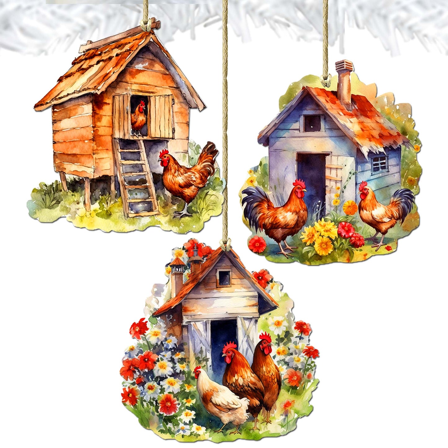 Spring on the Farm Decorative Wooden Ornaments Set of 3 by G. Debrekht - Easter Décor - 8091056-S3