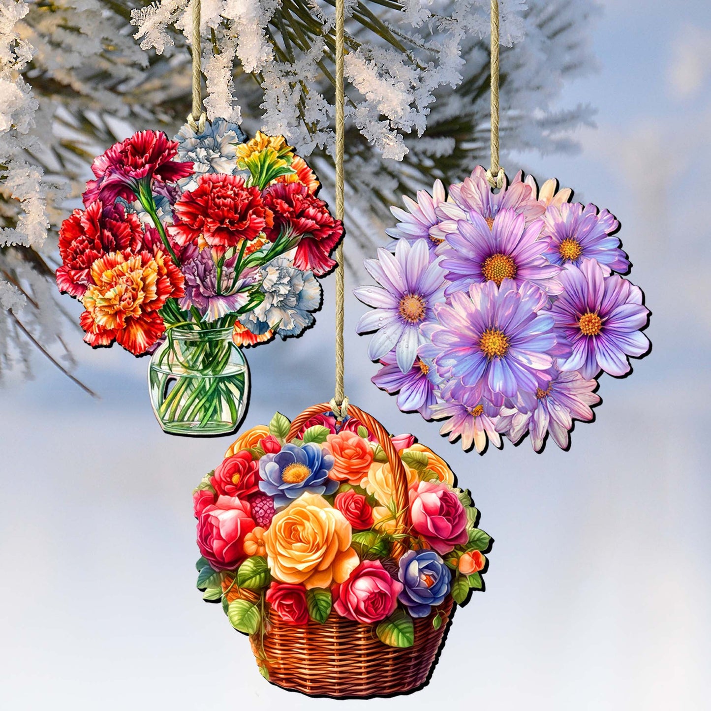 Flowers Decorative Wooden Ornaments Set of 3 by G. Debrekht - Love Family Décor - 8091076-1-S3
