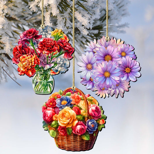Flowers Decorative Wooden Ornaments Set of 3 by G. Debrekht - Love Family Décor - 8091076-1-S3