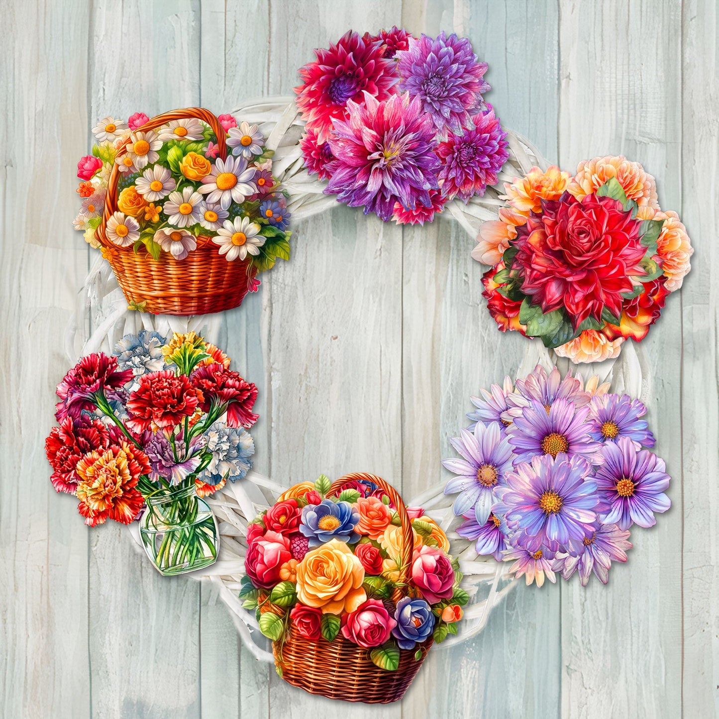 Flowers Decorative Wooden Clip-on Ornaments Set of 6 by G. Debrekht - Love Family Décor - 8090076C-S6