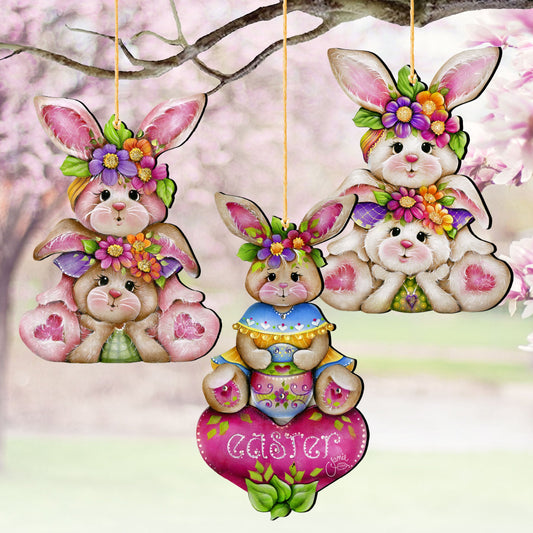 Easter Bunny Ornaments Set of 3- Spring Home Decor -Easter Basket Tag - Easter Gift by J. Mills-Price - 8091046-S3