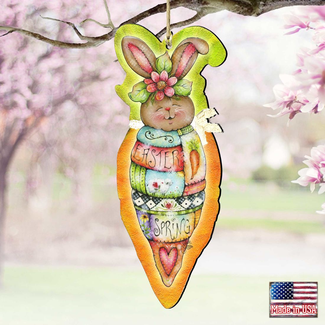 Carrot Bunny Wooden Ornaments Spring by Jamie Mills-Price - Easter Spring Decor - 8457609