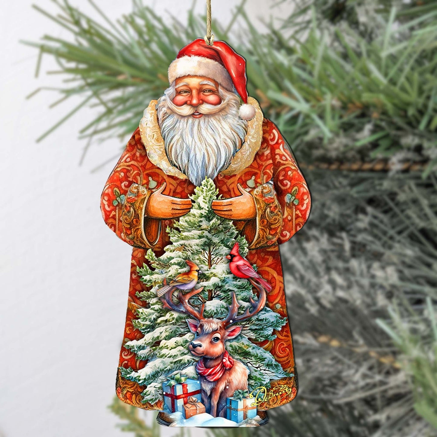 Santa with Forest Friends Wooden Ornaments by G. Debrekht - Christmas Santa Snowman Decor - 8691409