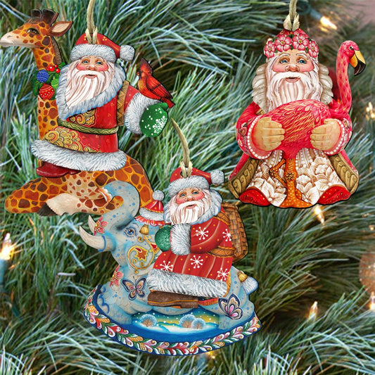 Safari Santa Wooden Ornaments Set of 3 by G. DeBrekht - Christmas Santa Snowman Décor - 8100004S3