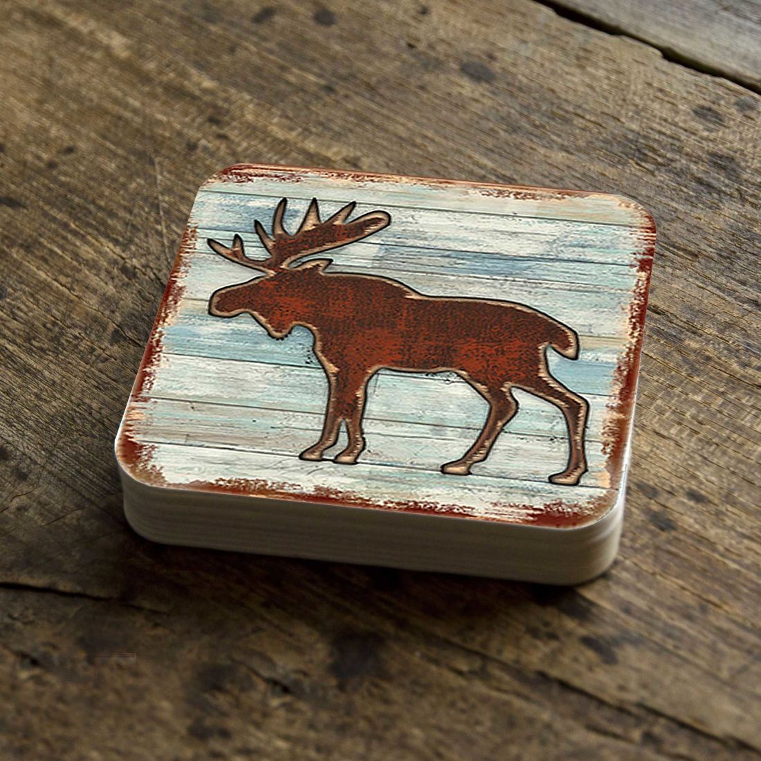 Moose Wooden Cork Coasters Gift Set of 4 by Nature Wonders - Nature Wildlife Decor  - 8198222-9C-S4