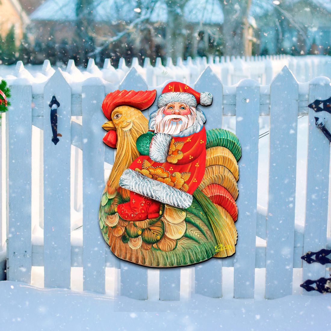 Santa Rooster Christmas Door Decor by G. DeBrekht - Christmas Santa Snowman Decor - 8111340H