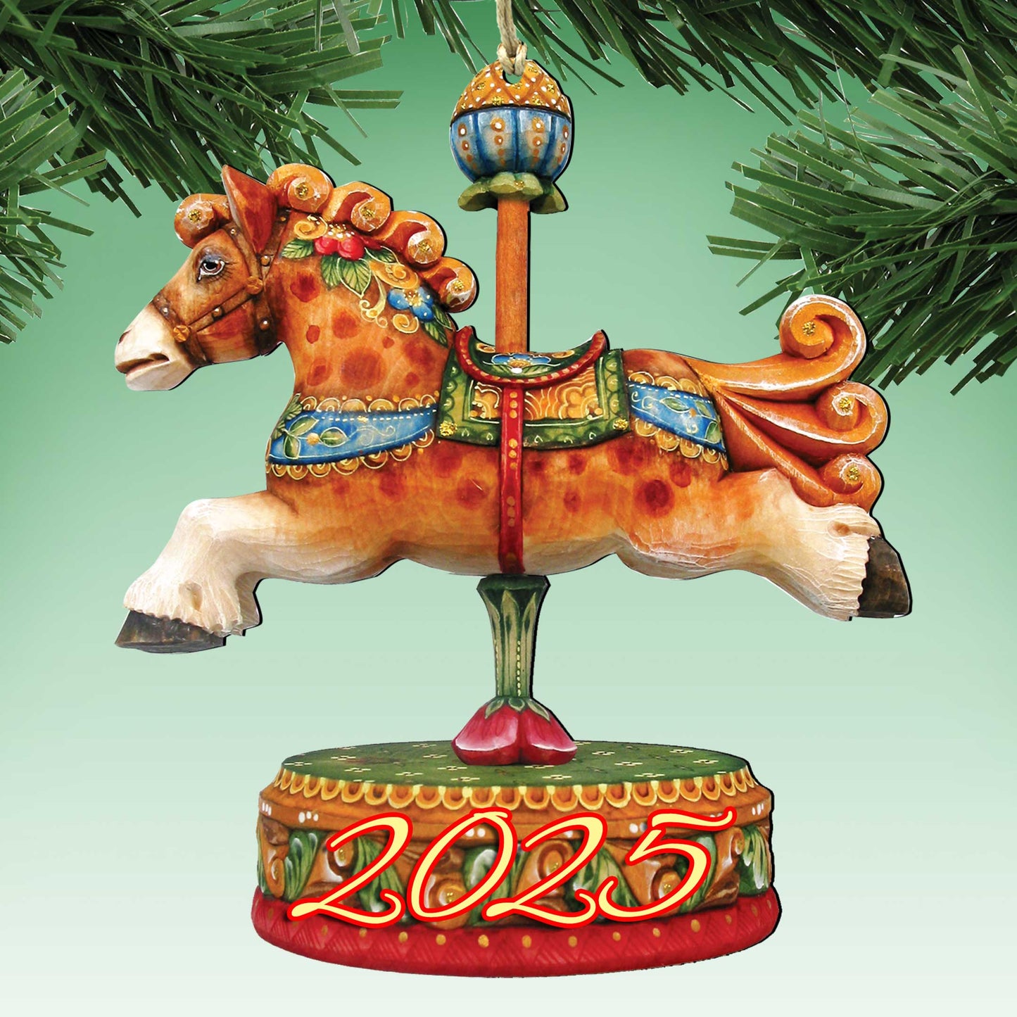 2025 Dated Carousel Horse Wooden Ornaments by G. Debrekht - Carousel Holiday Decor - 8114041-3-D24