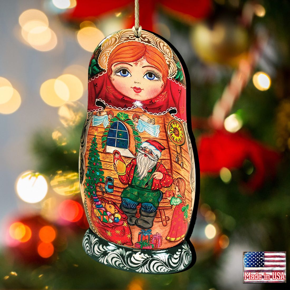 Nesting Doll Wooden Ornaments by G. DeBrekht - Christmas Santa Snowman Decor - 8115015