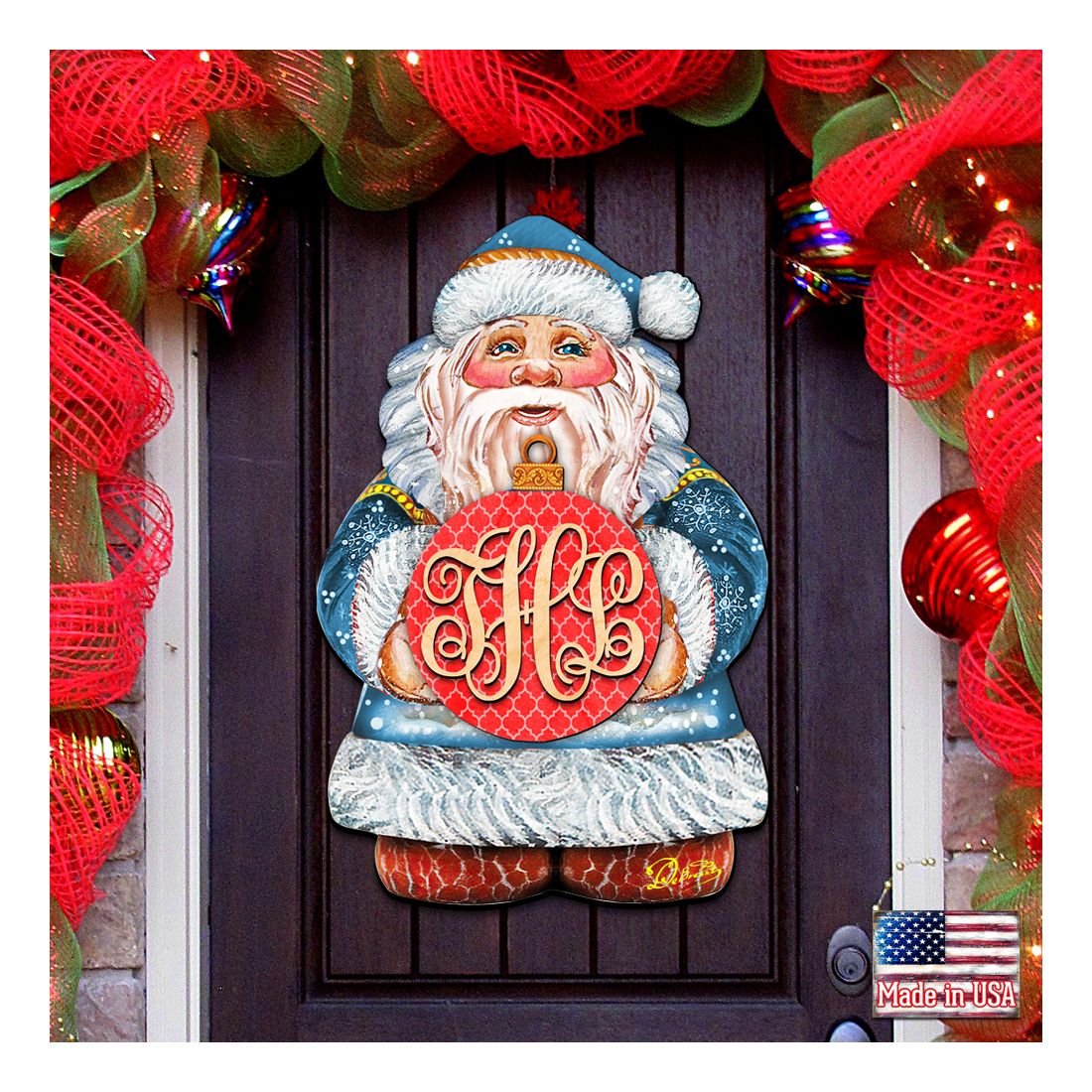 Custom Letter Monogram Santa Door Hanger by G. DeBrekht - Christmas Santa Snowman Décor - 8117810G-10H
