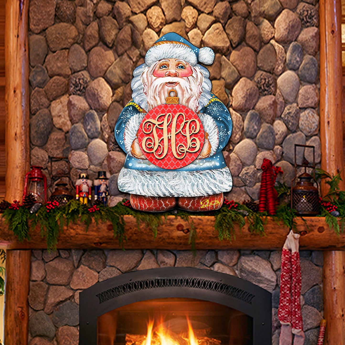 Custom Letter Monogram Santa Door Hanger by G. DeBrekht - Christmas Santa Snowman Décor - 8117810G-10H