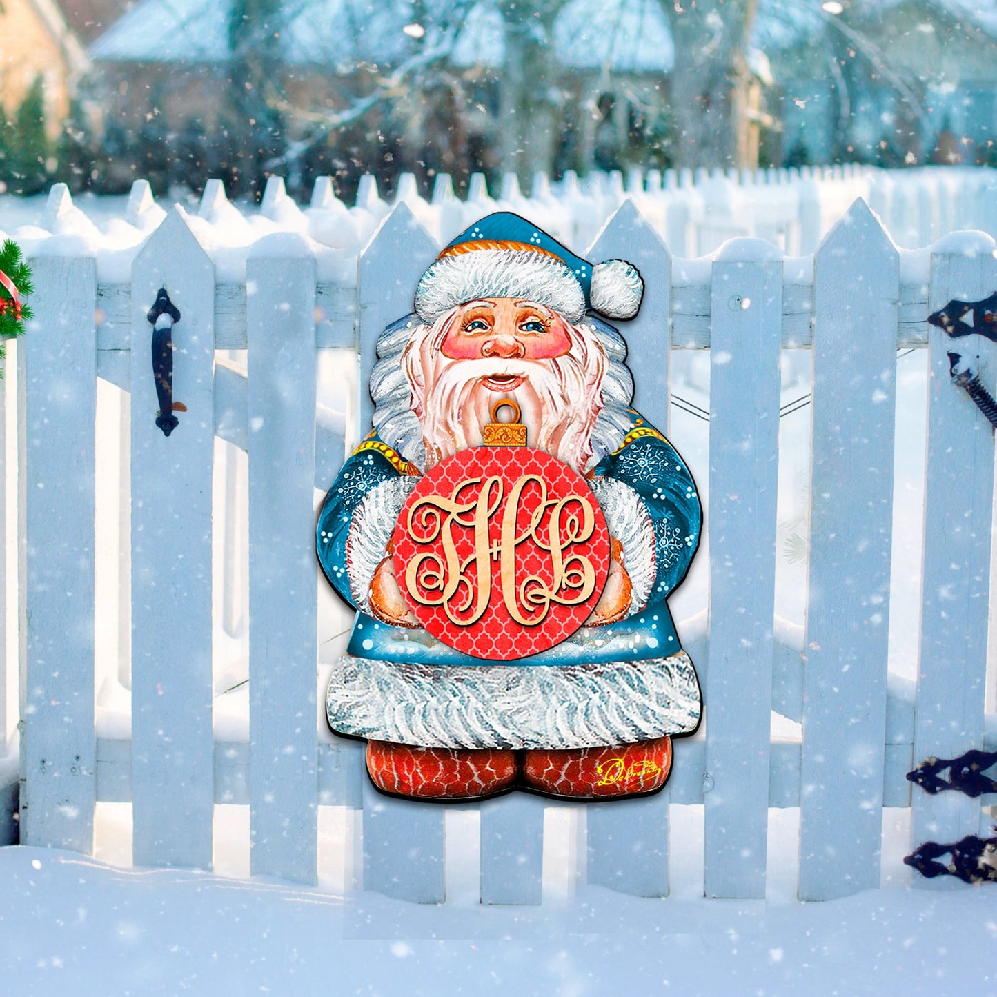 Custom Letter Monogram Santa Door Hanger by G. DeBrekht - Christmas Santa Snowman Décor - 8117810G-10H