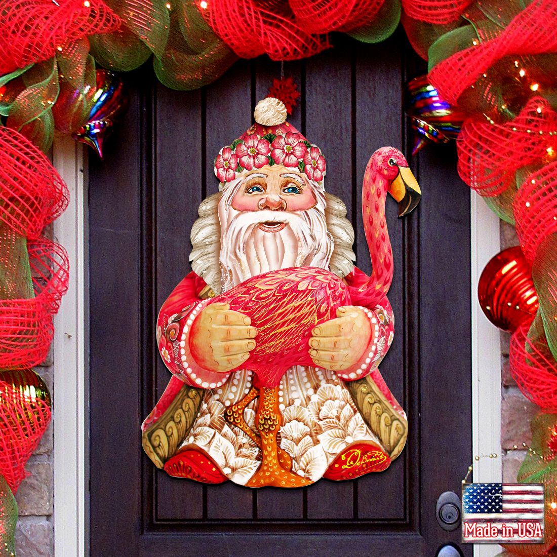 Flamingo Santa Tropical Door Decor by G. DeBrekht - Christmas Santa Snowman Decor - 8117835H