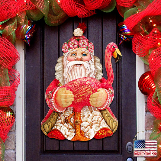 Flamingo Santa Tropical Door Decor by G. DeBrekht - Christmas Santa Snowman Decor - 8117835H