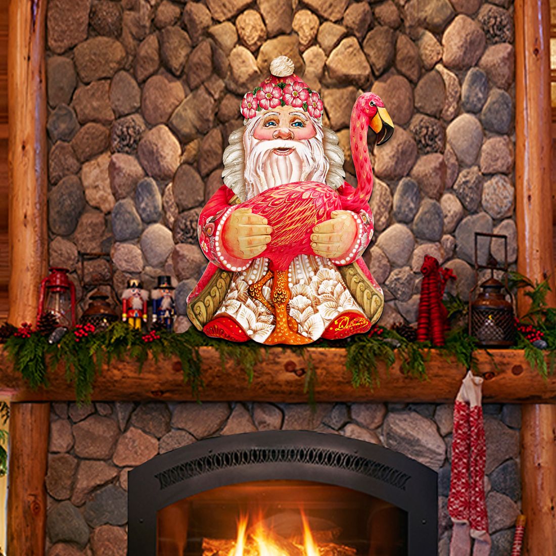 Flamingo Santa Tropical Door Decor by G. DeBrekht - Christmas Santa Snowman Decor - 8117835H