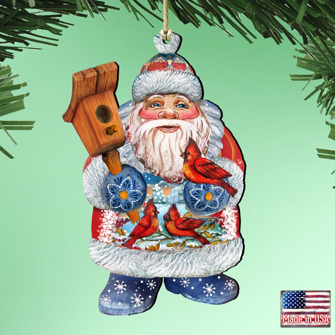 Holiday Bird Christmas Wooden Ornaments by G. DeBrekht - Christmas Santa Snowman Decor - 8118023
